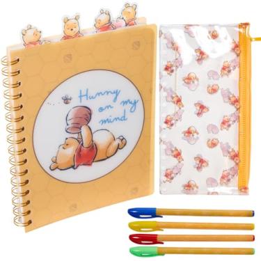 Imagem de Caderno de diário Winnie The Pooh Tab com canetas de gel, caderno encadernado em espiral e estojo de lápis, 96 páginas forradas, 20 x 17