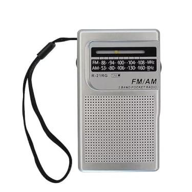 Imagem de Mini Rádio Portátil Retrô FM/AM de Bolso com Fone P2 – Alta Sensibilidade, Som Nítido e Design Clássico Vertical (Prata)
