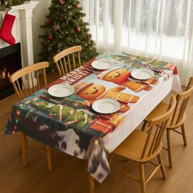 Imagem de HOMETITUTE Toalha de mesa de Natal 203 x 152 cm, decoração de mesa para casal de gengibre com placa retangular de Feliz Natal, pano para sala de jantar, decoração de inverno e festa de Natal