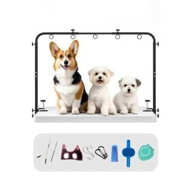 Imagem de AI CRAFTS Braço ajustável de cuidados para cães para mesa: 106 cm de altura, 78 cm a 99 cm de largura, braçadeira serve para até 6 cm, com rede e 2 cordões