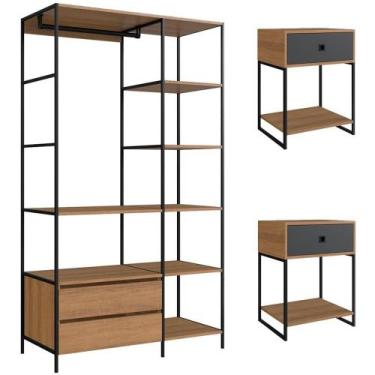 Imagem de Kit Roupeiro E 02 Mesas Cabeceira Industrial 1025x1026 Mell Grafite Pp