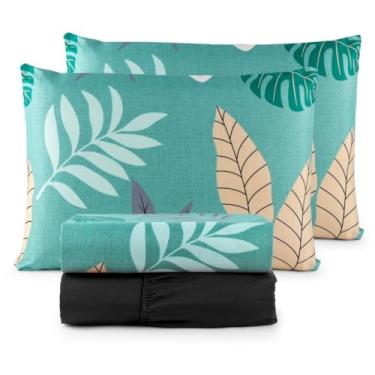 Imagem de Jogo de Lençol Casal Padrão 04 Peças 200 Fios Cama Box Estampado Toque Aveludado Macio(Leaf)