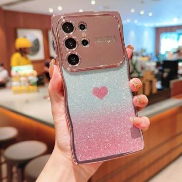 Imagem de Capa de celular Love Glitter Wave com janela grande para Samsung Galaxy S25 S24 S23 S22 Ultra Plus S23 FE S24 FE S25 Edge 5