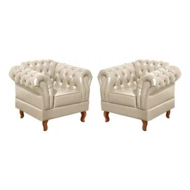 Imagem de Kit 2 Poltronas Chesterfield Dom Pedro Vintage Retrô Capitonê Couro Bege