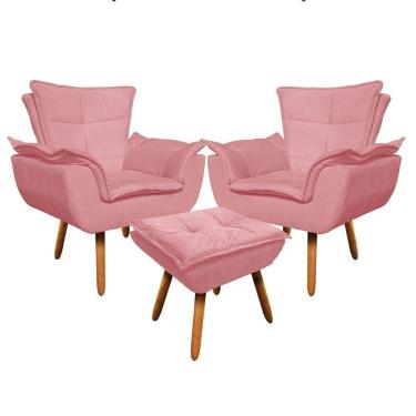Imagem de Kit 2 Poltronas Decorativas Pés Palito Com Puff Opla Suede Rose - Ibiza