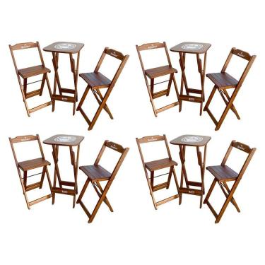 Imagem de Kit 4 Conjuntos Bistrô Mesa Com 2 Banquetas Dobráveis De Madeira Personalizada Hei - Imbuia Marrom
