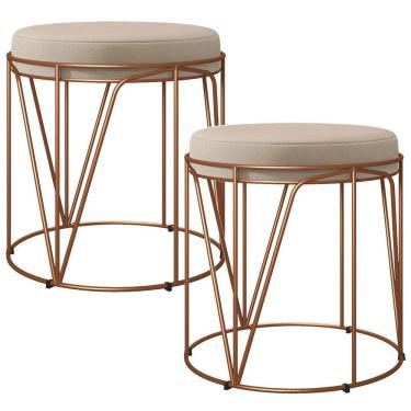 Imagem de Kit 02 Puffs Decorativo Aramado Bronze Zaya L02 Suede Bege