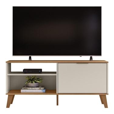 Imagem de Rack Bancada Madri 115cm Off White/nature Para Tv Até 50” - Peternella Móveis