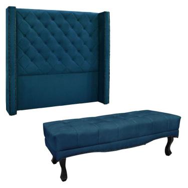 Imagem de Kit Cabeceira E Calçadeira Casal 1,40M Azul Marinho