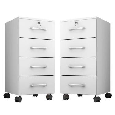 Imagem de Kit 2 Gaveteiros Para Escritório Com Chave E Rodízios 4 Gavetas Gávea Branco
