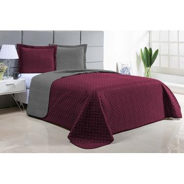 Imagem de Kit Cobre Leito Real Casal Queen Dupla Face 3 Peças - Vinho/Cinza