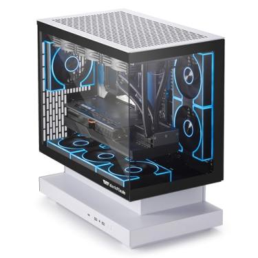 Imagem de darkFlash Capa para PC Micro-ATX FLOATRON F1 (2025), capa flutuante panorâmica de 270°, suporte de conexão traseira, 3 ventoinhas ARGB PWM, alto fluxo de ar, tipo-C, suporta AIO de 360 mm