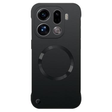 Imagem de HAOMRIYL Capa magnética para Oppo Find X9/X9pro, capa protetora com orifício de câmera completa sem borda à prova de choque fina capa de telefone fina, preta, X9Pro