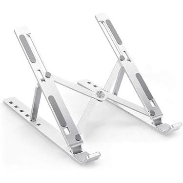 Imagem de Suporte para Notebook, Tablet, Linha Premium em Aluminio, Cor Prateado, Base Ergonômica Portátil, Dobrável, Ajustável em 6 Ângulos com Apoio Universal Compativel Ipad, Hp, Dell, Lenovo.