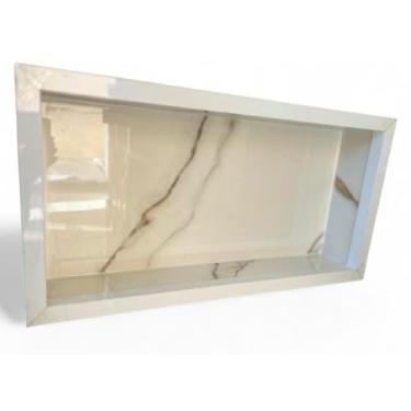 Imagem de NICHO DE PORCELANATO PARA BANHEIRO 60X30 CM DE EMBUTIR NA PAREDE PORTA SHAMPOO(BRANCO,2 UNIDADE)