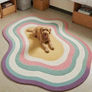 Imagem de Tapete irregular para decoração de quarto, tapete grande para sala de estar, tapete grosso e felpudo para vestiário, tapete macio e fofo (100x160cm/J)