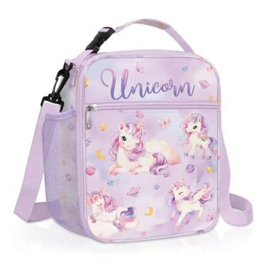 Imagem de Clastyle Lancheira infantil com isolamento princesa, grande, térmica para meninas, piquenique, escola, lancheira, bolsa, roxo, unicórnio