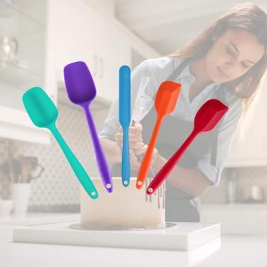 Imagem de Pacote com 5 espátulas de silicone – ferramentas resistentes ao calor, cozimento e mistura, design sem costura, antiaderente e fácil de limpar, multicolorido