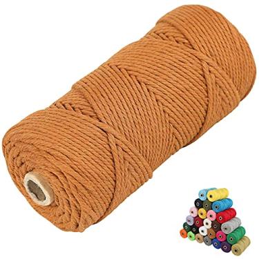 Imagem de Corda de macramê de 3 mm x 91 m, fio de macramê colorido, fio de macramê torcido de 4 fios, cordão de algodão natural, suprimentos perfeitos para macramê para artesanato "faça você mesmo", pendurar para plantas (marrom)