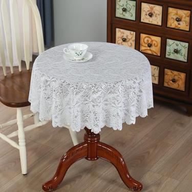 Imagem de Utobanh Toalha de mesa branca redonda pequena de 128 cm, capa de mesa elegante para mesa de café, piquenique, acampamento, café, decoração de estilo vintage