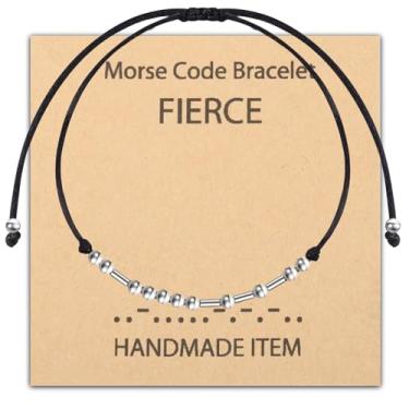 Imagem de PLITI Presente feminista presente feminismo presentes de empoderamento feminino presente de direitos das mulheres pulseira código morse feroz, Medium, Aço inoxidável, Sem Pedra Preciosa