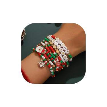 Imagem de Eioi & Lmnm 8 peças de pulseiras de Natal, pulseiras de Natal a granel, pulseira de Natal boho, conjunto de pulseiras de Natal empilháveis elásticas, joias da amizade boêmia, acessórios festivos, One