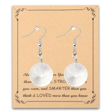 Imagem de FUSTMW Brincos de semente de dente-de-leão com pingente de dente-de-leão, joias de flores secas para mulheres, joias de flores de resina