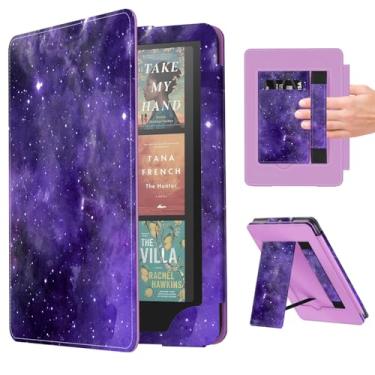 Imagem de Famavala Capa fólio compatível com 17.8 cm (12ª geração, versão 2024) com despertar/hibernar automaticamente, alça de mão, não serve para Pocketbook S7 Tab (roxo estrelado)