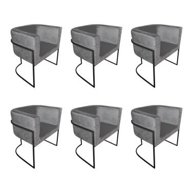 Imagem de Kit 6 Cadeiras De Jantar Premium Base De Ferro Preta Veludo Cinza