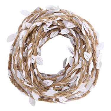 Imagem de Folha de folhagem falsa de videira artificial DIY Decoração de guirlanda Simulação Rattan para festa de casamento no jardim Decoração de casa 10m 32,8 pés Tecido de fio encerado (Branca)