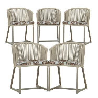 Imagem de 5 Cadeiras De Jantar Noronha Fendi Corda Náutica E6 Trama Rami