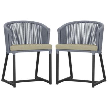 Imagem de 2 Cadeiras De Jantar Noronha Preta Corda Náutica E7 Trama Prata