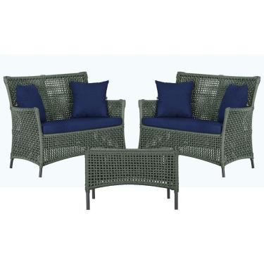 Imagem de 2 Sofás E Mesa Igapó Alumínio Preta Corda Náutica E10 Trama Verde