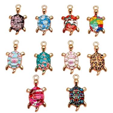 Imagem de ARTISAMILY 20 pingentes de tartaruga, pingentes esmaltados de liga de tartaruga oceânica, 10 cores, pingentes fofos de 24 x 13 mm, para colar, pulseira, chaveiro, joias, artesanato, faça você mesmo