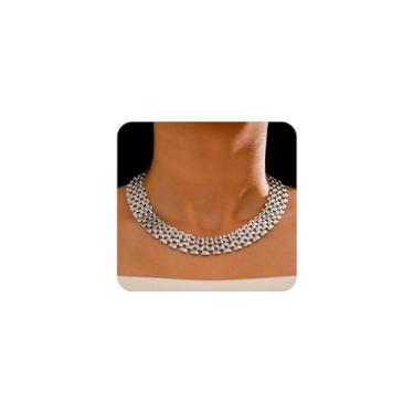 Imagem de Navirix Colar gargantilha feminina de prata grossa, colar de malha larga de ouro 14 K, vintage, punk, oco hip hop, acessórios de joias, Large, Metal, Sem Pedra Preciosa