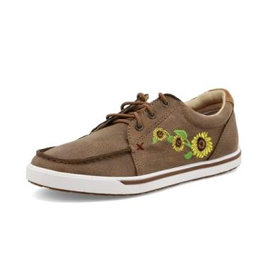 Imagem de Twisted X Tênis feminino com forro ecoTweed – Tecido de couro de flor integral com design têxtil moderno – Mocassim Hooey Lopers sem cadarço projetado com forro ecoTweed, Bomber e Girassol, 8