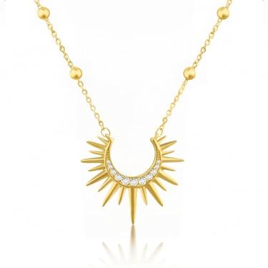 Imagem de DERDALN Colar de sol e lua de ouro para mulheres, pingente celestial banhado a ouro 14K com corrente de contas de zircônia cúbica, joia delicada para presente