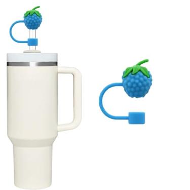 Imagem de Capa de palha de silicone azul para tampas de palha de 10 mm para acessórios de copo Stanley, bonito topo de palha para copos tampa de palha para tampas de ponta de canudos reutilizáveis (tampa de