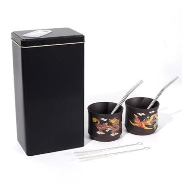 Imagem de Ufist Conjunto de xícara de chá para chá de gongfu chinês de erva-mate, inclui 2200 ml, 2 peças de cerâmica sensível ao calor que muda de cor xícara mate e canudos Bombilla