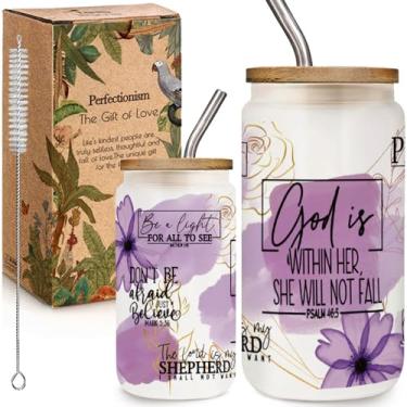Imagem de Christian God Is Within Her Copo de vidro de 473 ml com tampa Presentes de Natal para mulheres, presentes religiosos para mulheres, caneca de café cristã, presente inspirador espiritual, presente