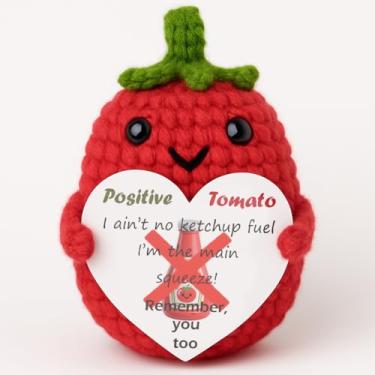 Imagem de Inspirational Positive Birthday Gifts for Women Men, Mini Funny Handmade Crochet Tomato Present for Friends, Student, Coworker, Teen, BFF, Optimistic Emotional Card, Cute Office Desktop Decoration