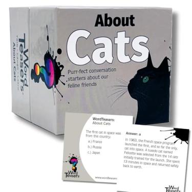 Imagem de Word Teasers About Cats Conversation Starters - Jogo divertido para adultos, famílias, casais e festas - Jogo de cartas de trivia para gatos para adultos e crianças de 8 a 150 perguntas