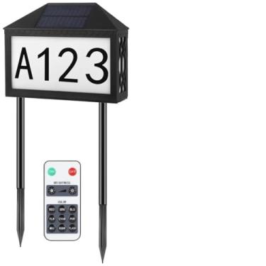 Imagem de Placa de endereço movida a energia solar com 60 adesivos de férias, números de casa de exibição de LED com controle remoto e estacas para uso externo