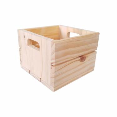 Imagem de Caixote de Feira Decorativo em Madeira de Pinus 22cm Cor:NATURAL;Tamanho:22X22X16 CM