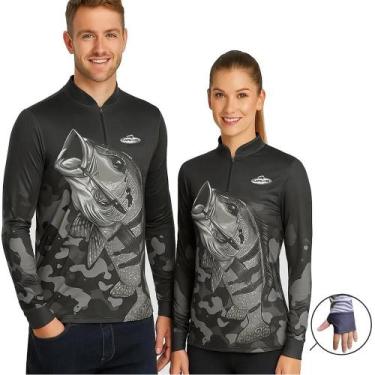 Imagem de 2 Camisetas Punho Luva Tucunaré Kit Casal Pesca Esportiva - Makis Fish