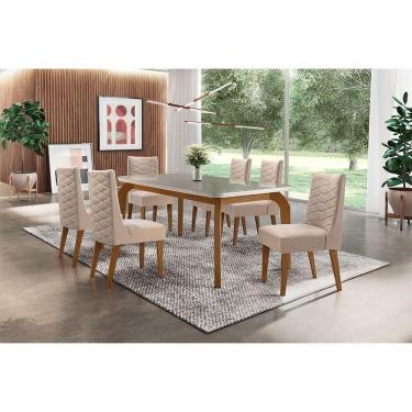 Imagem de Sala De Jantar Liz 180 Tampo Vidro Canto Reto 6 Cadeiras