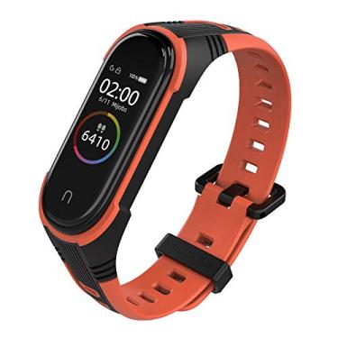 Imagem de UPZOBU Pulseira de substituição para Xiaomi Mi Band 5/Mi Band 6/Mi Band 7/Amazfit Band 5 Fitness Tracker Pulseira inteligente de borracha (laranja)