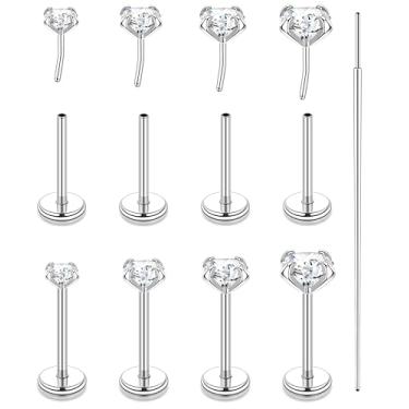 Imagem de Tomovely Piercing de nariz Labret Tragus piercing de cartilagem de costas planas para mulheres, Zircônia cúbica, Sem Pedra Preciosa