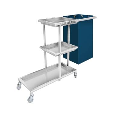 Imagem de Carrinho de limpeza de aço inoxidável Carrinho de limpeza com rodinhas com 3 prateleiras com saco de PVC (azul 1)