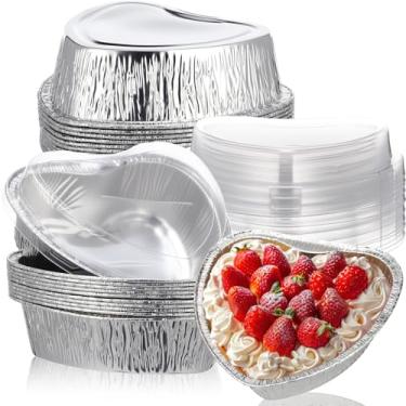 Imagem de Hushee Forma de bolo para o dia dos namorados em forma de coração com tampas 765 g, recipientes de alimentos de tamanho grande, folha de alumínio, embalagem de alimentos para o dia dos namorados, 12